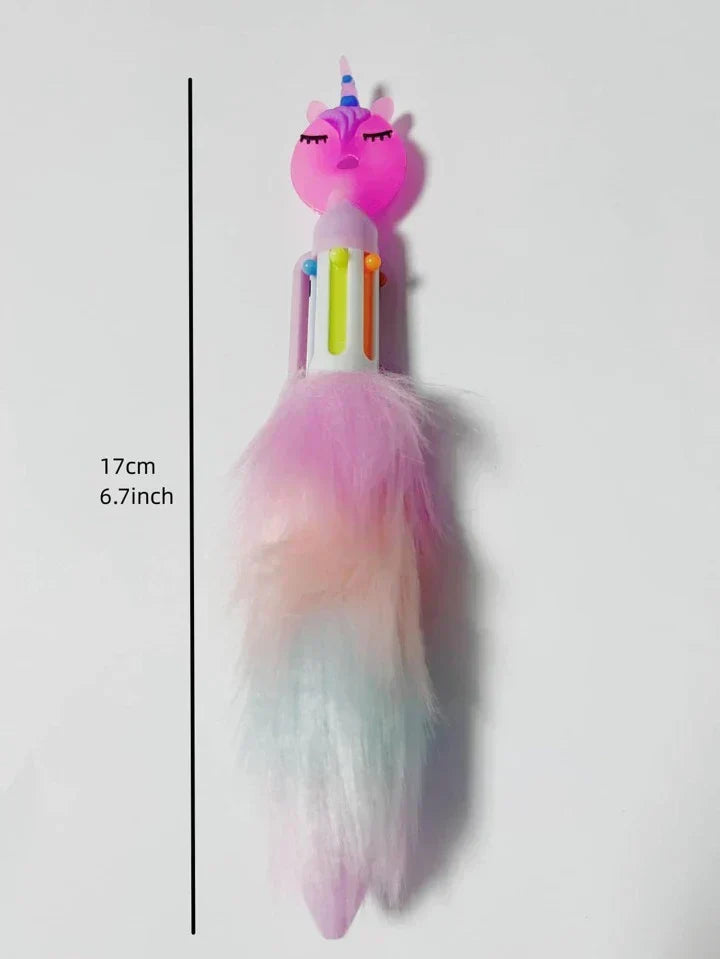 1pc 6 Colors Children's Unicorn Plush Ball-Point Pen Rainbow